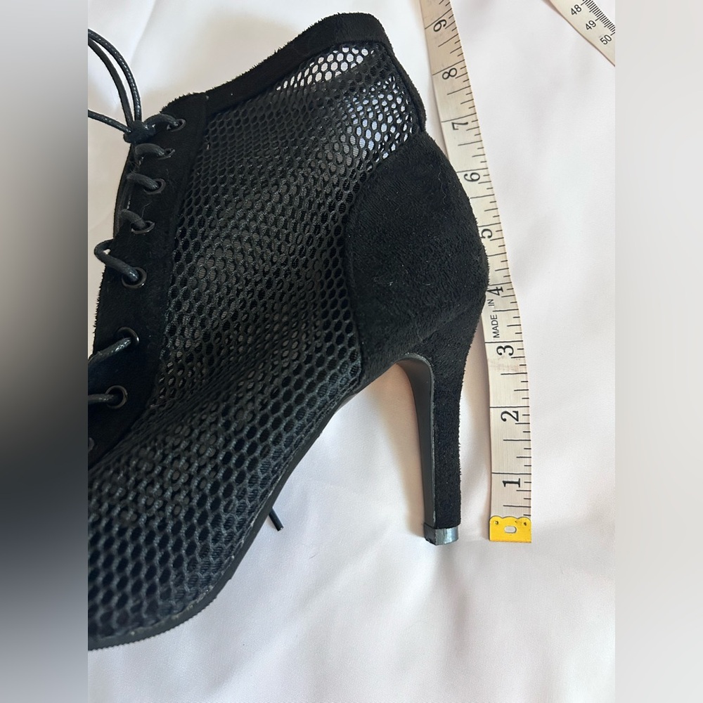 Black Lace-Up Mesh Peep-Toe Heels - Picture 7 of 7